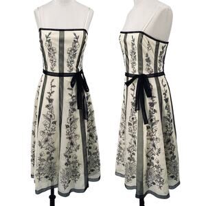 Vintage Y2k BCBGMAXAZRIA Embroidered Floral Midi Dress Mesh Ivory Black 4
